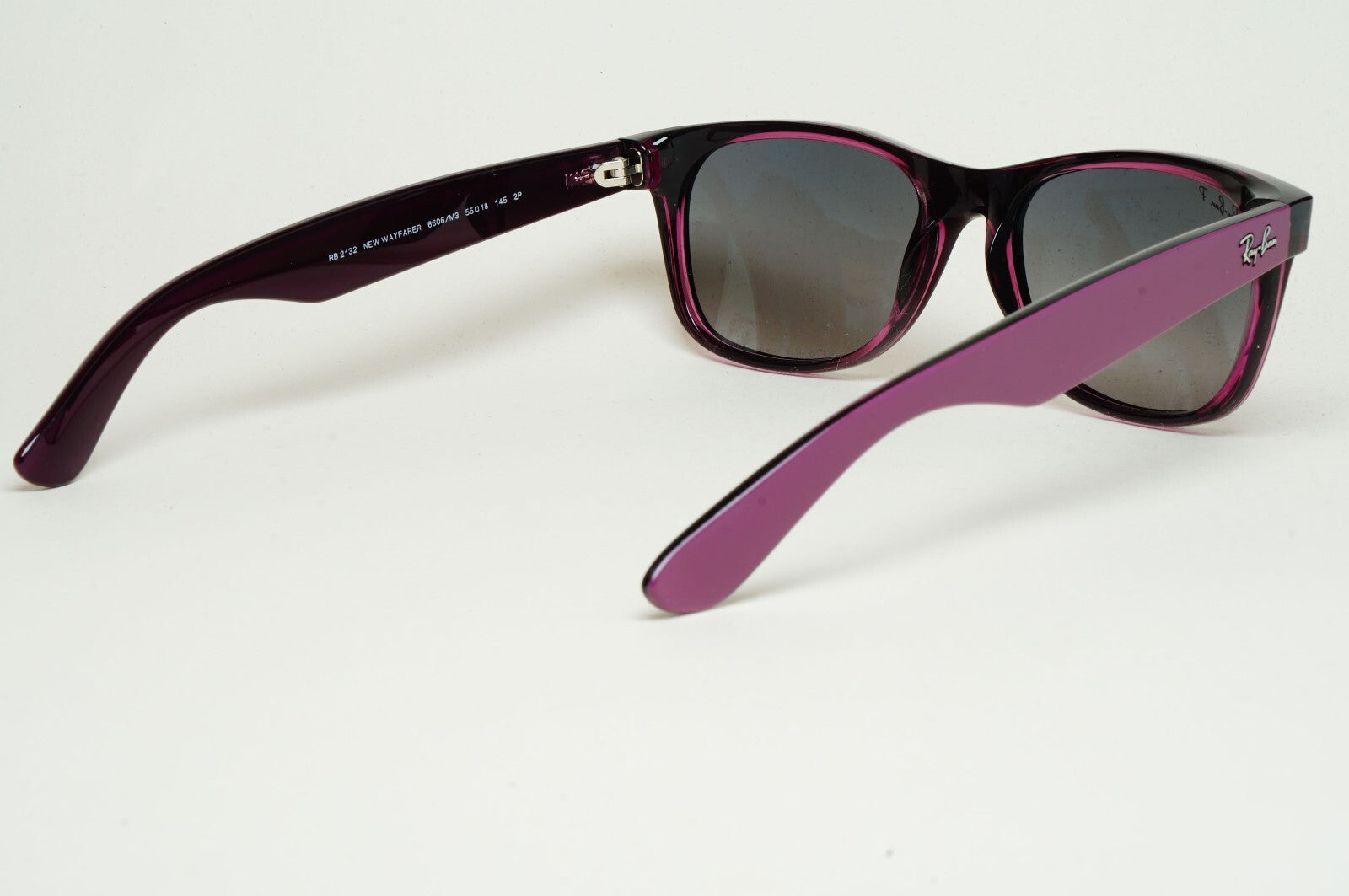 Ray-Ban Sunglasses Polarised New Wayfarer Grey Violet RB 2132 6606/M3 55mm