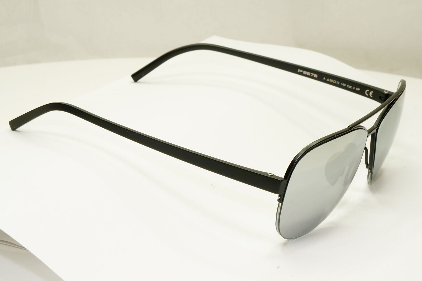 Porsche Design Silver Sunglasses Mirror Black Matte Fashion Pilot Mens P8676 A