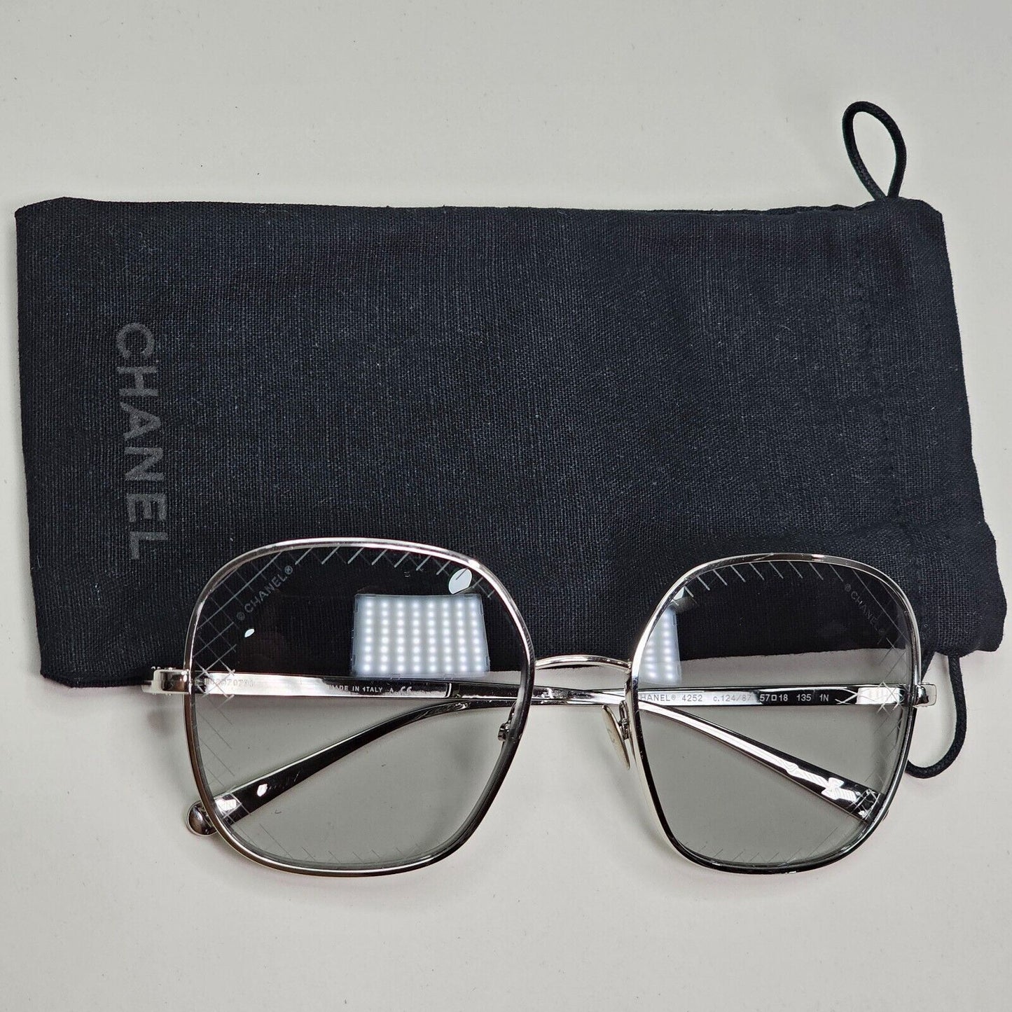 Chanel Sunglasses Silver Square Grey Metal Large 4252 c.124/87 57mm