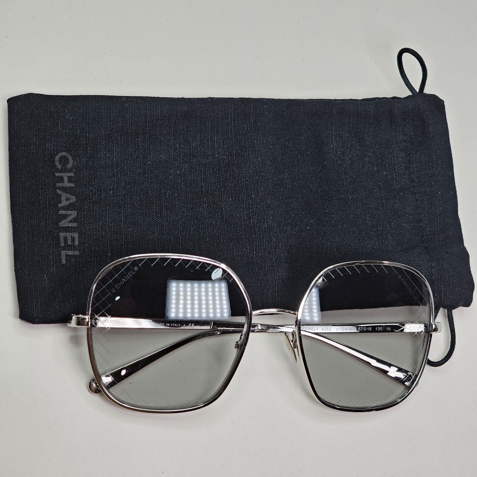 Chanel Sunglasses Silver Square Grey Metal Large 4252 c.124/87 57mm