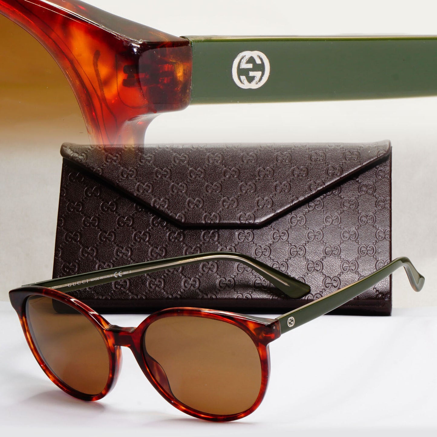 Gucci Sunglasses 2014 Brown Tortoise Green Round GG 3722/S ULZDB 55mm 200124