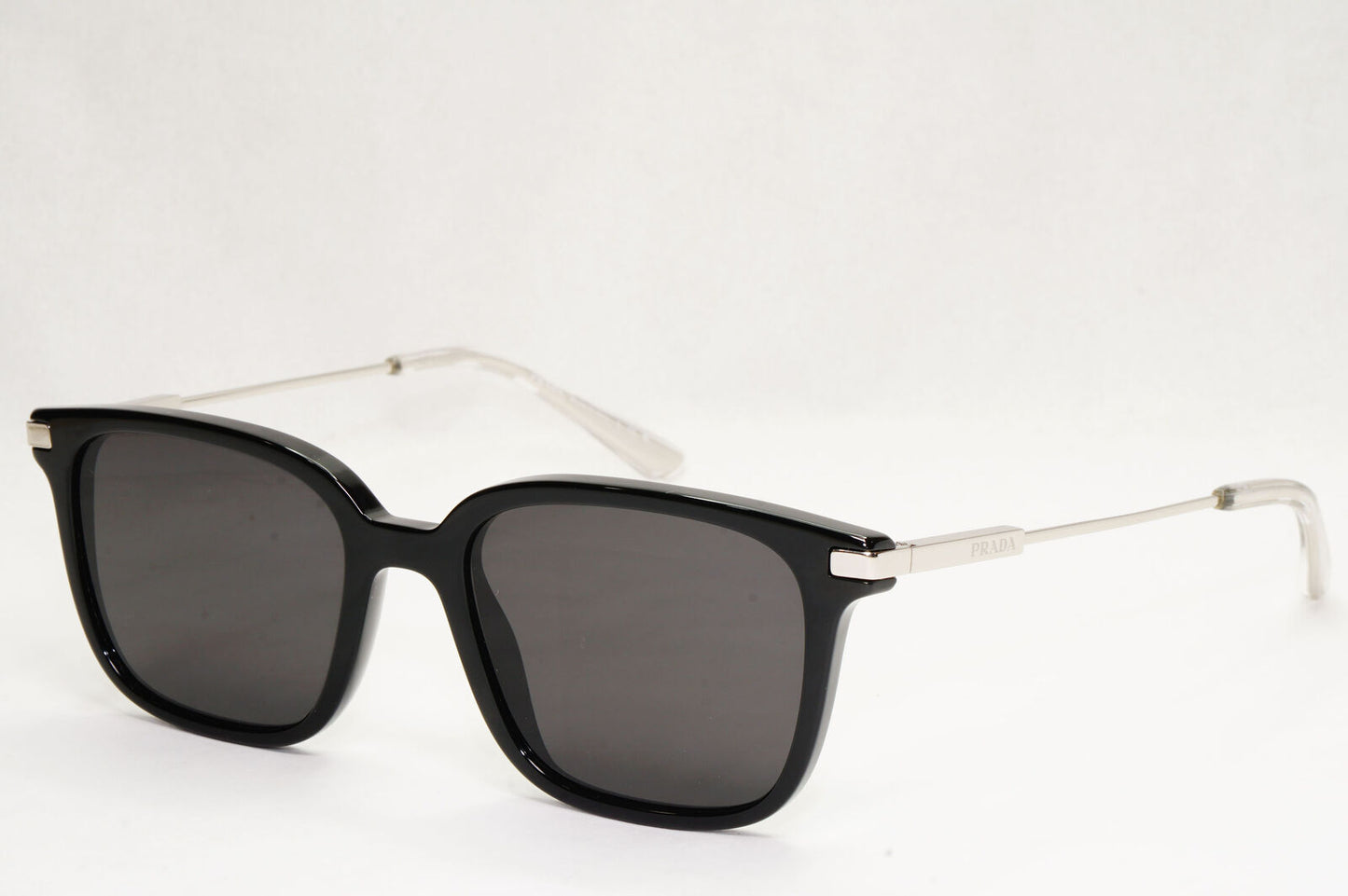 Prada Sunglasses Black Silver Square Glossy Fashion PR04ZV VPR 04Z 1AB-1O1 50mm