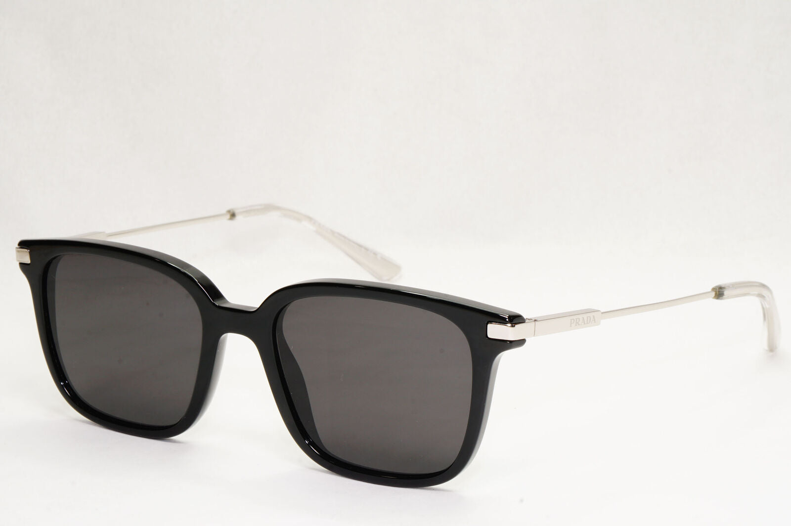 Prada Sunglasses Black Silver Square Glossy Fashion PR04ZV VPR 04Z 1AB-1O1 50mm
