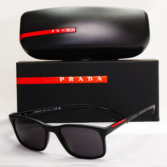 Prada Sunglasses Black Matte Square Red Stripe PS01LV VPS 01L 1BO-1O1 52mm
