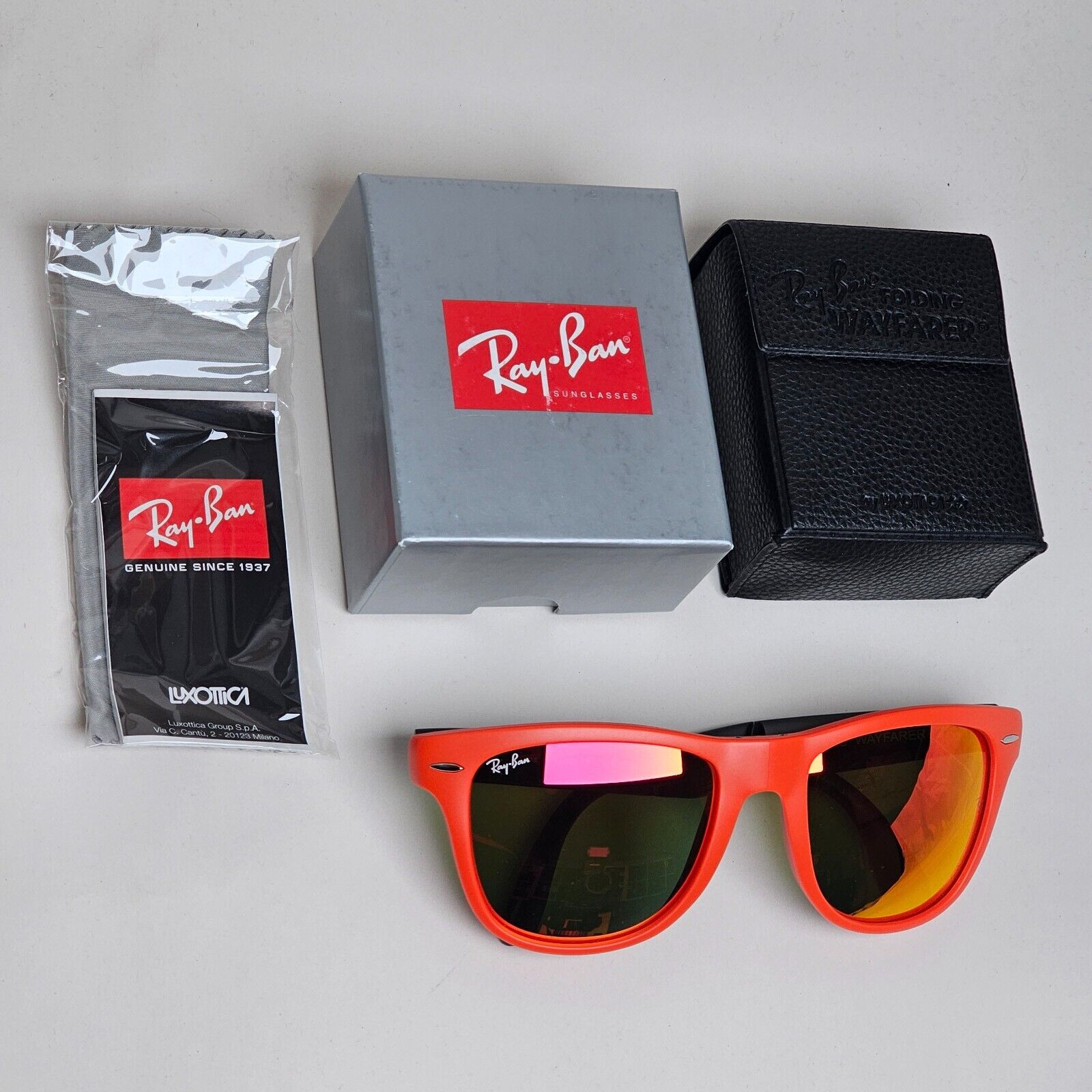 Ray-Ban Sunglasses Folding Wayfarer Orange Mirror Black RB 4105 6019/69 54mm