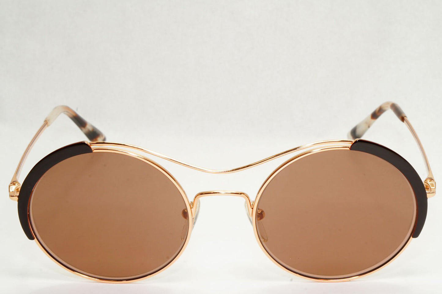 Prada Sunglasses Gold Brown Mirror Round Oval Metal PR55VS SPR 55V 331-408 50mm