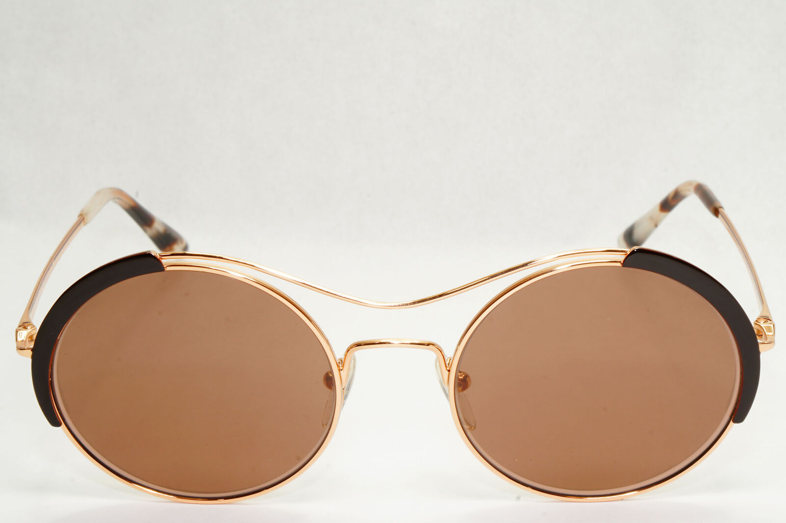 Prada Sunglasses Gold Brown Mirror Round Oval Metal PR55VS SPR 55V 331-408 50mm