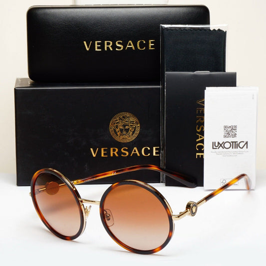 Versace Sunglasses Round Brown Gold Medusa Tortoise MOD VE 2229 1002/13 56mm
