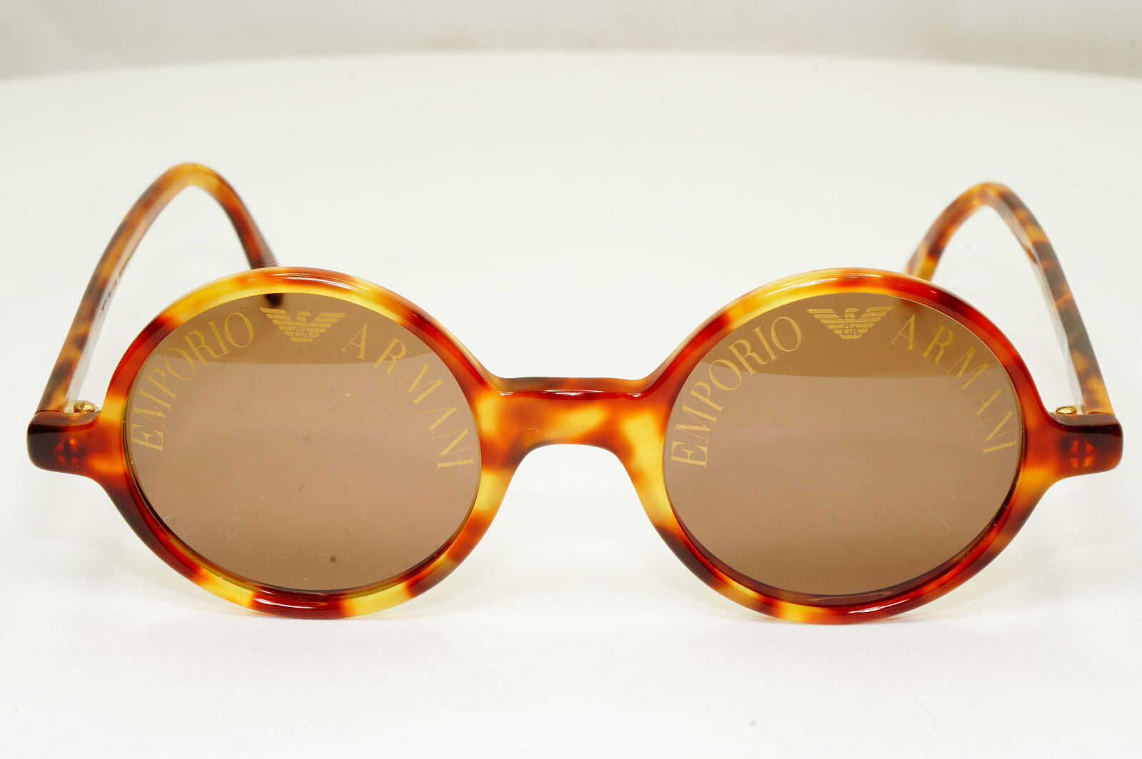 Emporio Armani 1997 Vintage Sunglasses Round Lens Logo Print Brown 523-S 144