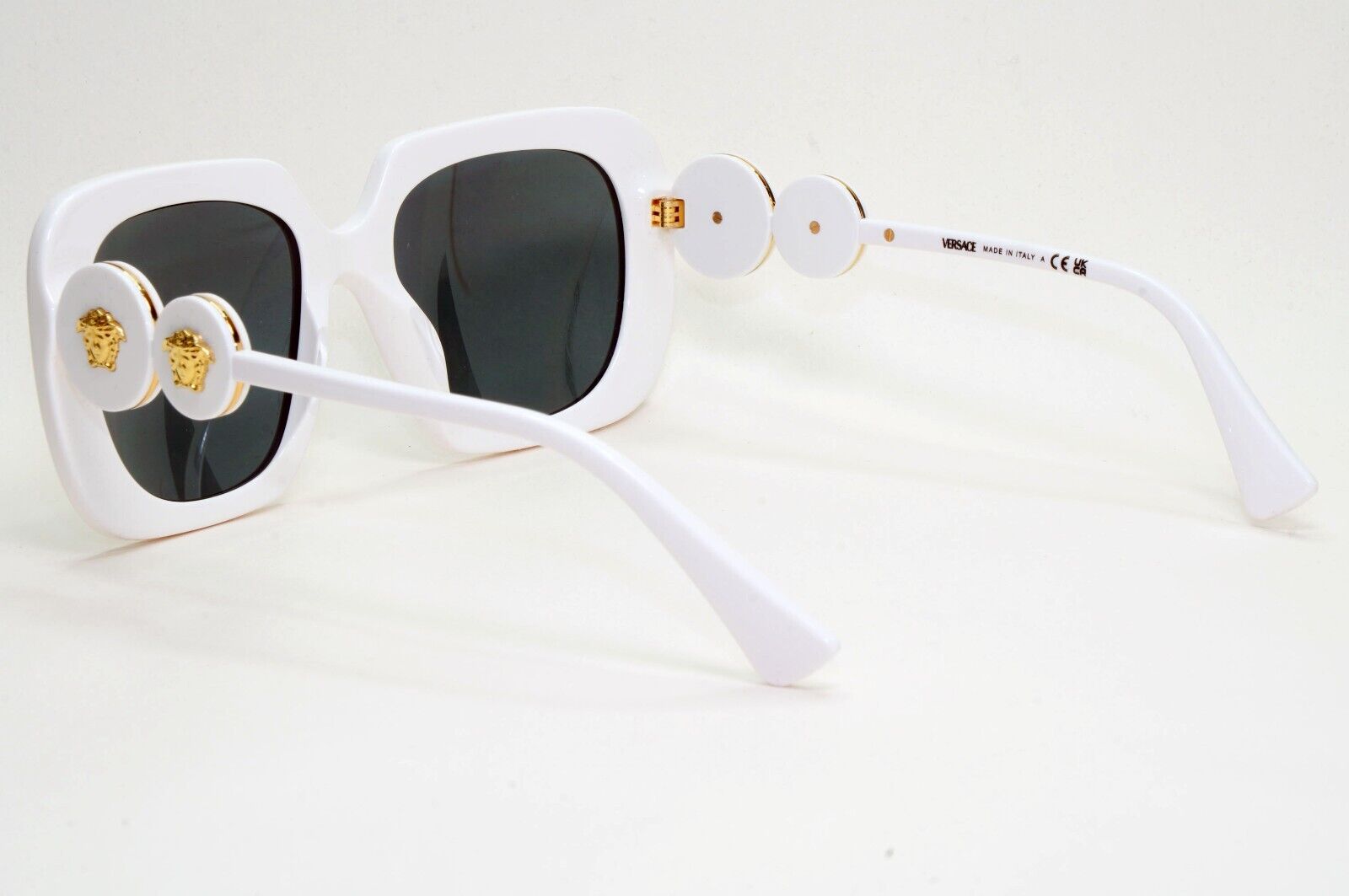 Versace Sunglasses White Gold Medusa Square Black Grey MOD VE 4434 314/87 54mm