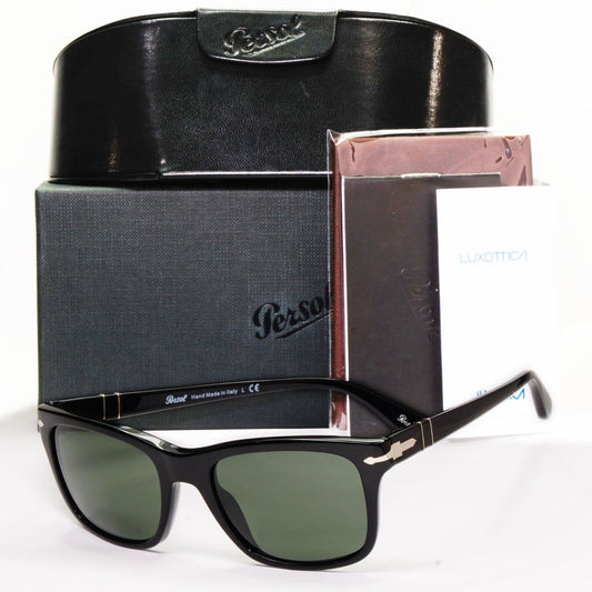 Persol Sunglasses 2015 Black Glossy Square Green Grey 3135-S 95/31 52mm