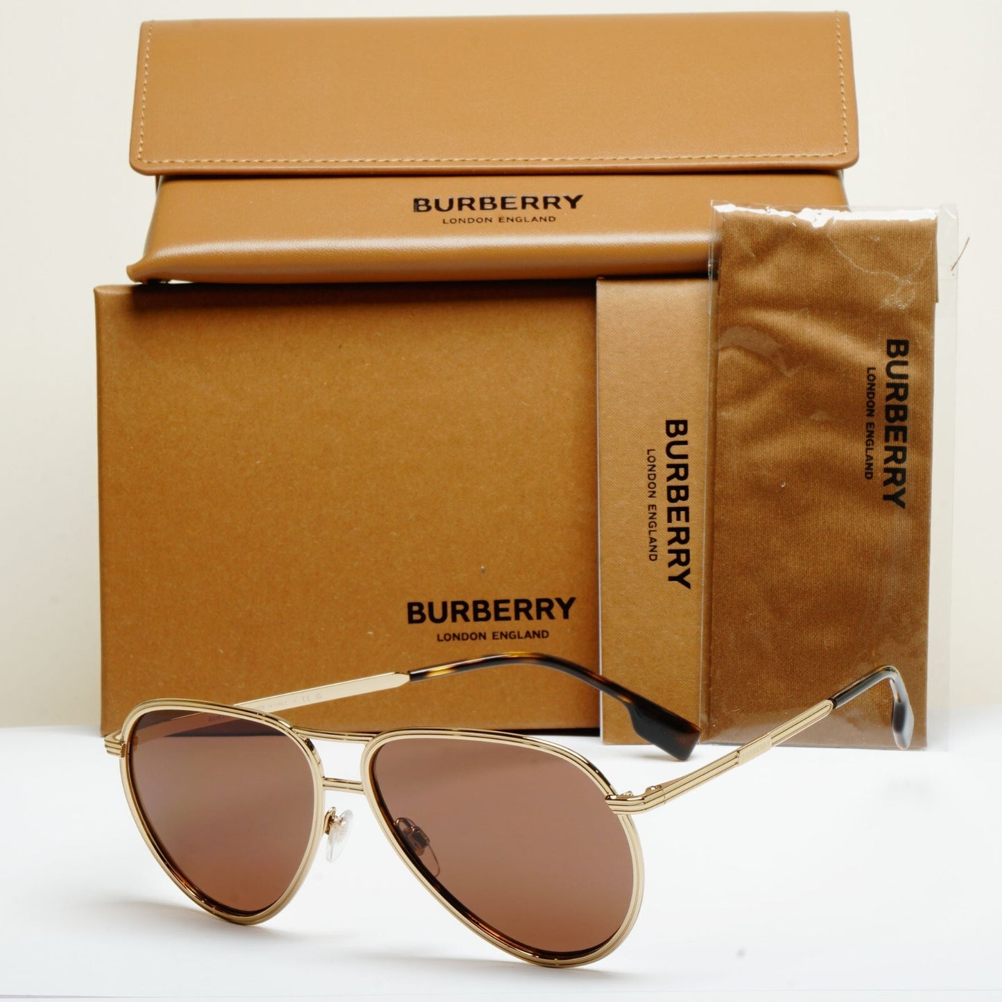 Burberry Sunglasses Scott Gold Metal Pilot Brown BE 3135 1109/73 59mm