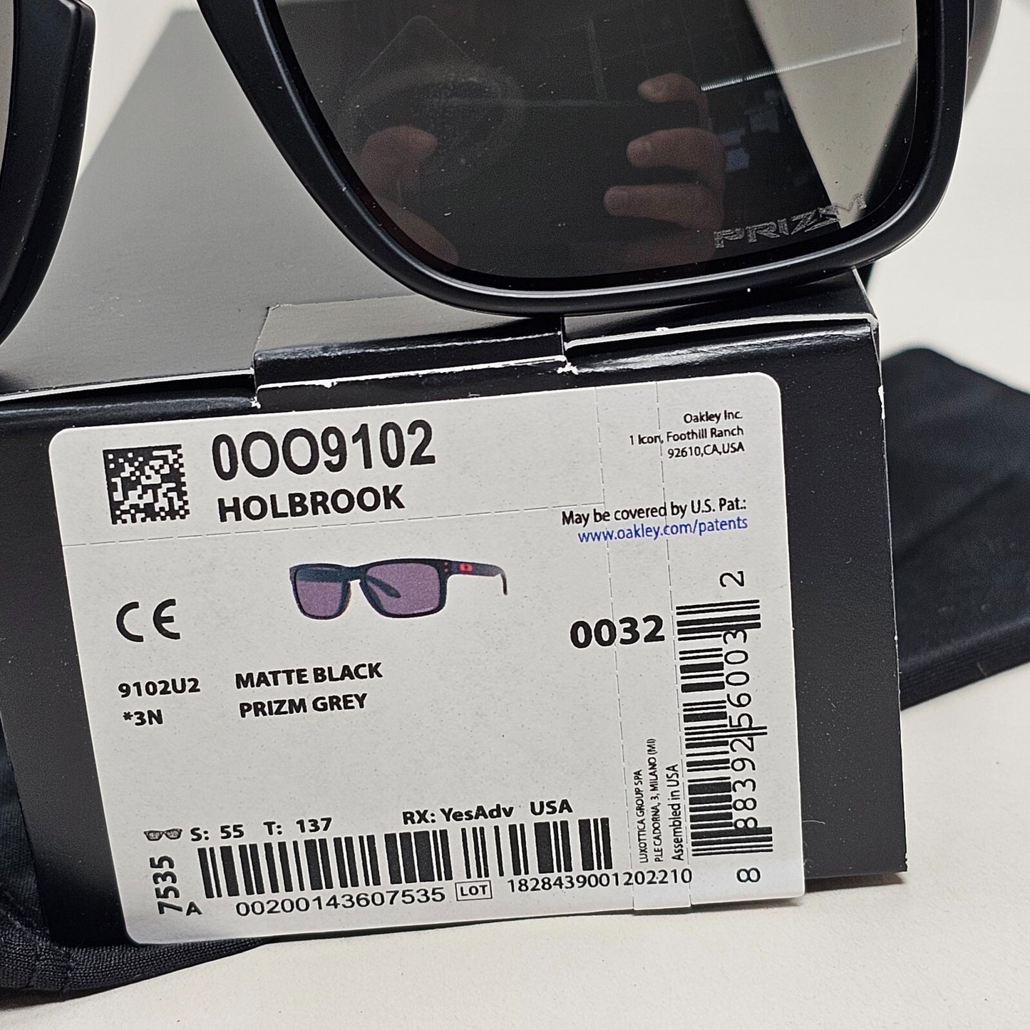 Oakley Sunglasses Holbrook Black Matte Grey Prizm Square Red OO 9102 U2 57mm [a]