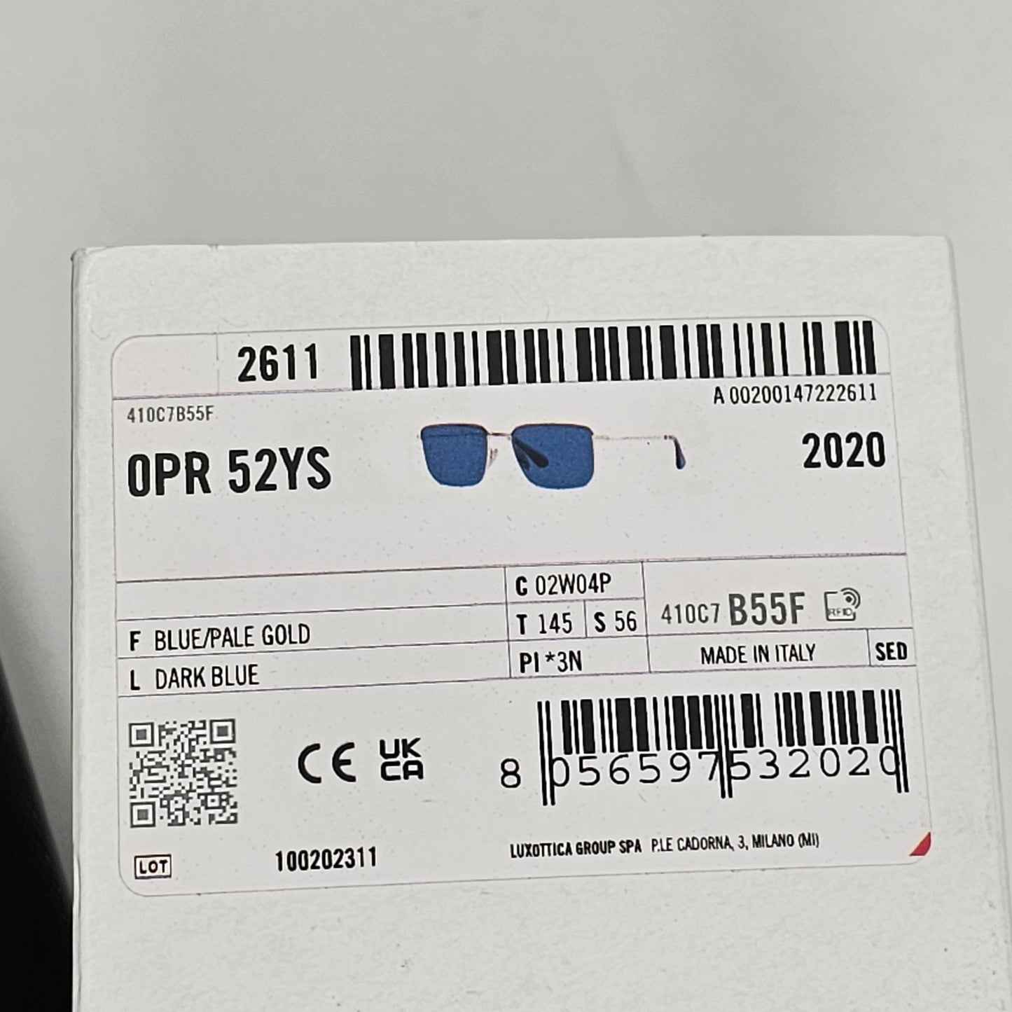 Prada Sunglasses Blue Gold Square Pilot Metal Navigator PR52YS SPR 52Y 02W-04P
