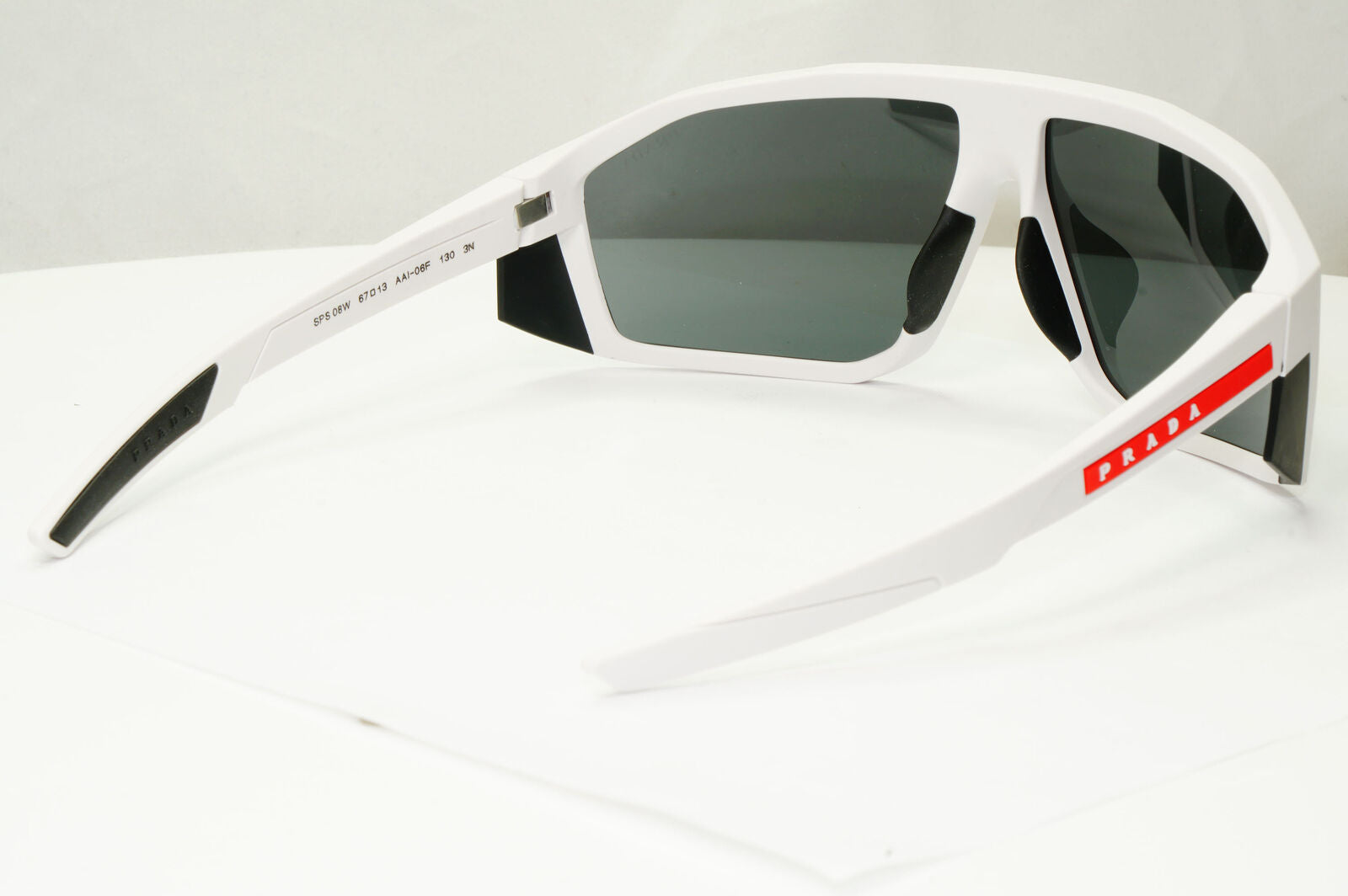 Prada White Black Sunglasses Wrap Red Stripe Mens Rossa PS08WS SPS 08W AAI-06F