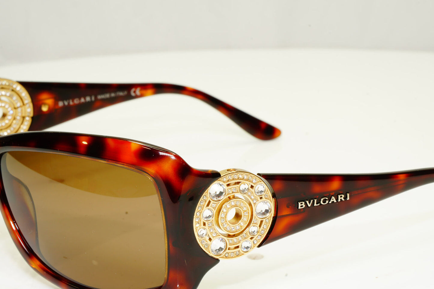 Bvlgari Womens Vintage Sunglasses Gold Circle Crystal Brown 8007-B 851/73 33978
