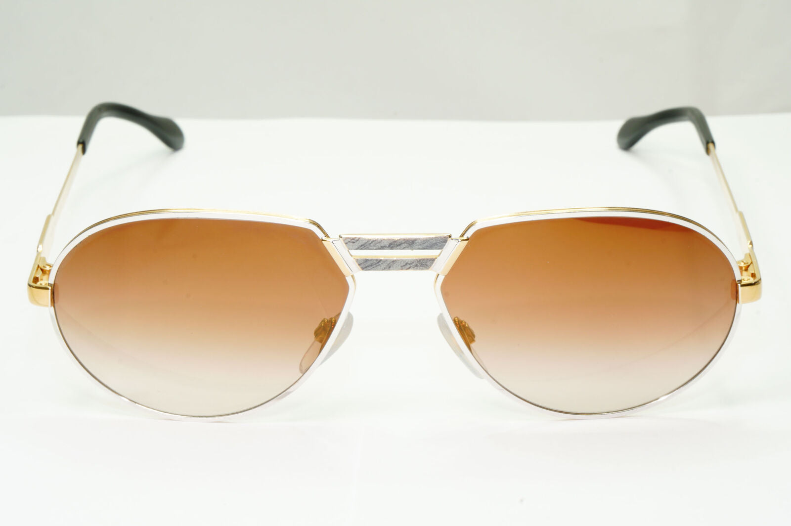 Cazal 1990s Gold Sunglasses Vintage Pilot Silver Brown MOD 739 COL 96/375 181022
