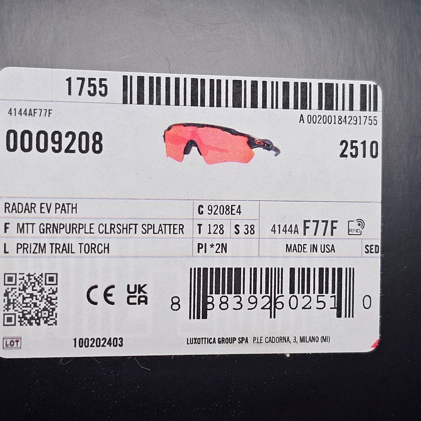 Oakley Sunglasses OO 9208 Radar EV Path Black Orange Colorshift Splatter E4