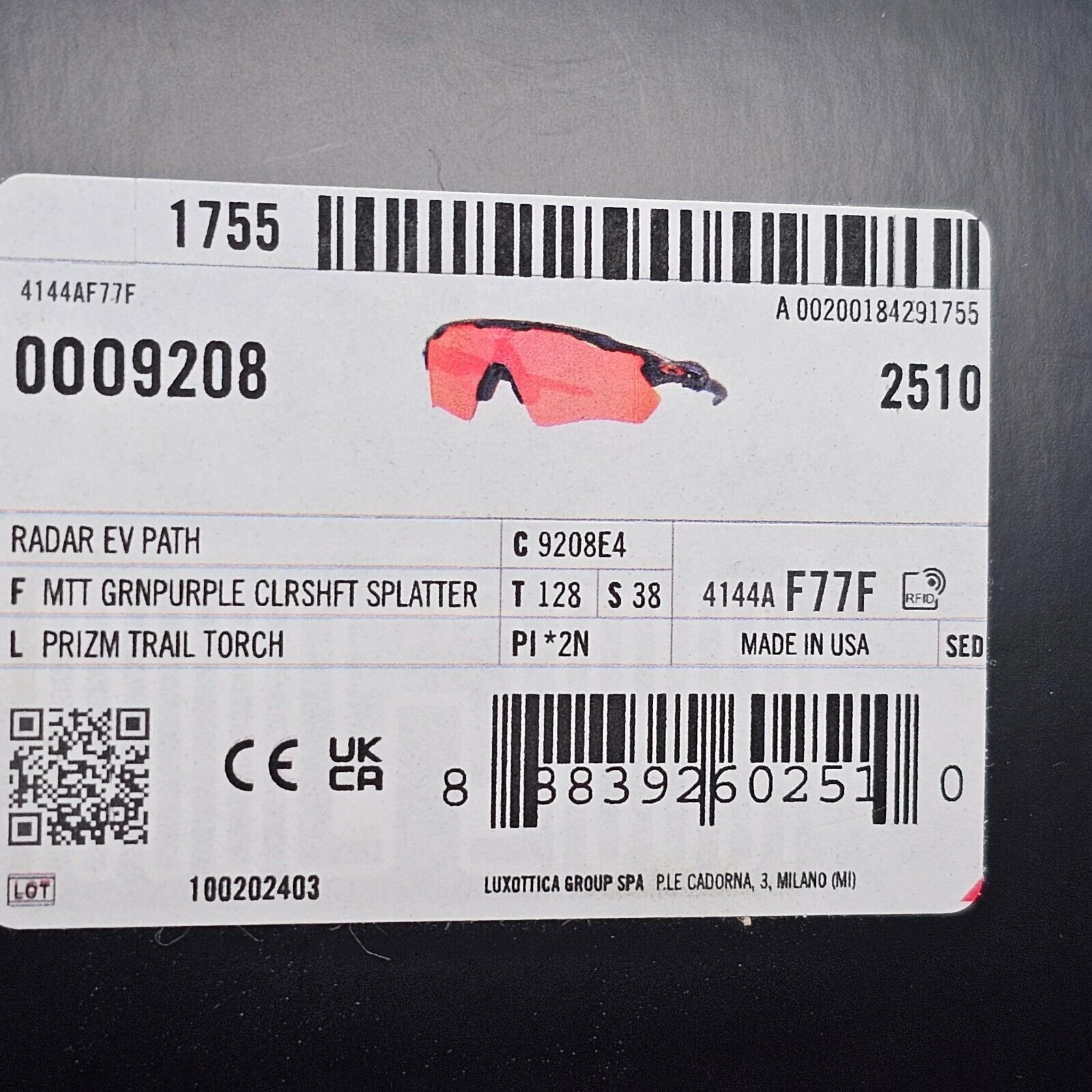 Oakley Sunglasses OO 9208 Radar EV Path Black Orange Colorshift Splatter E4