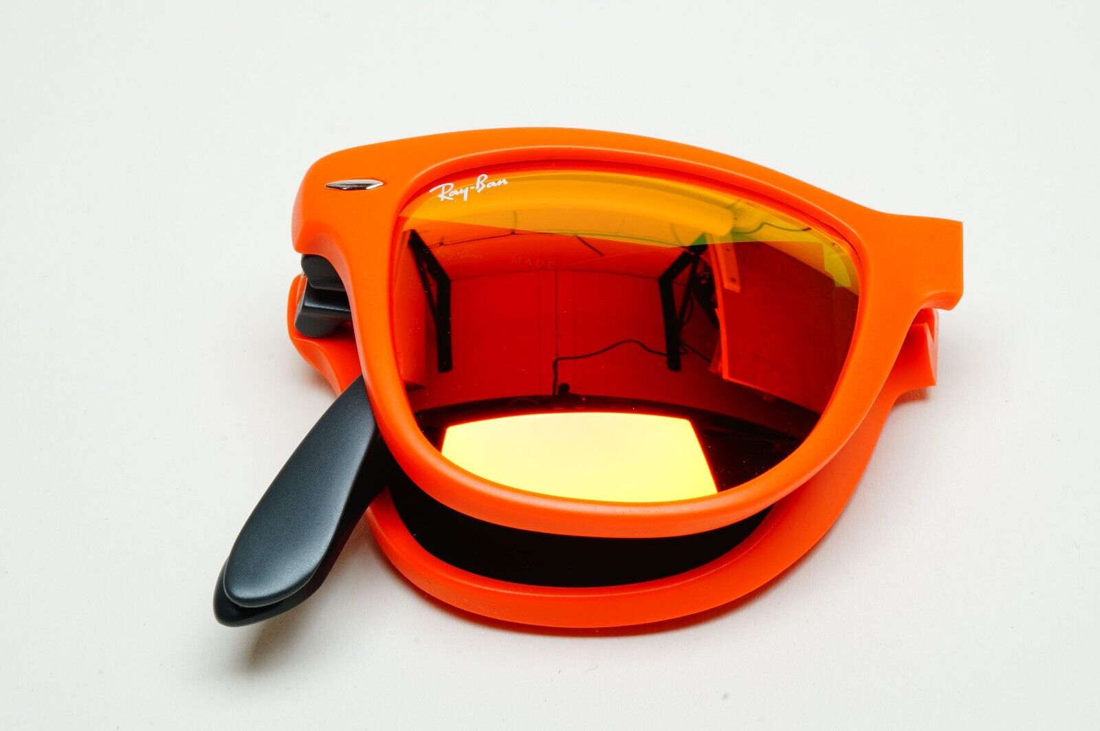 Ray-Ban Sunglasses Folding Wayfarer Orange Mirror Black RB 4105 6019/69 54mm