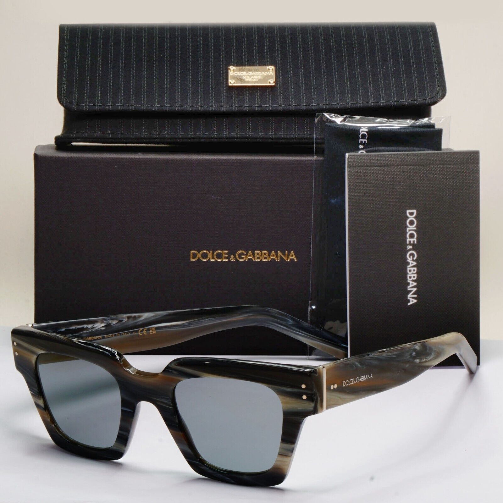 Dolce & Gabbana Grey Horn Marble Square Sunglasses DG 4413 3390/87 48mm