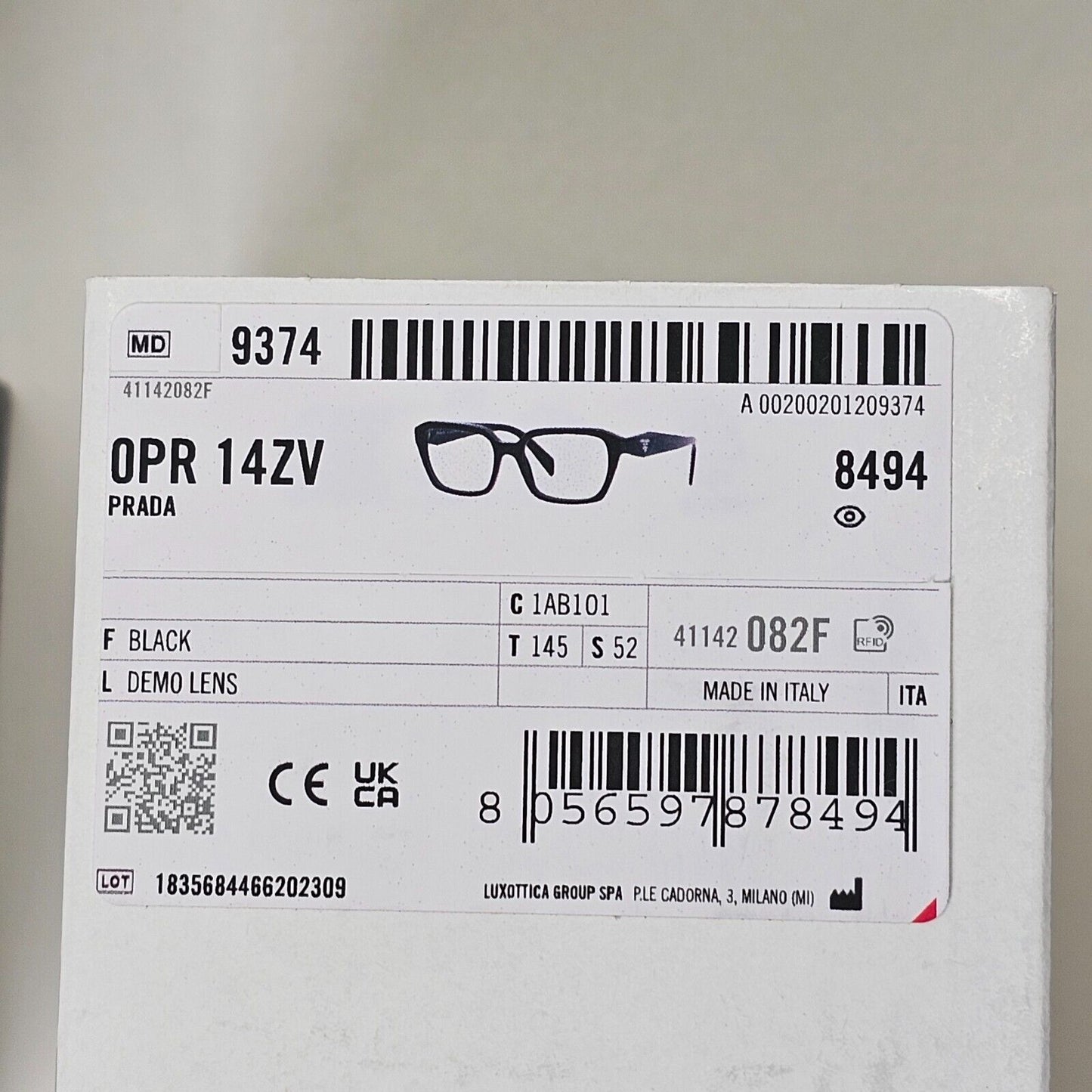 Prada Sunglasses Symbole Glossy Black Square PR14ZV VPR 14Z 1AB-1O1 52mm