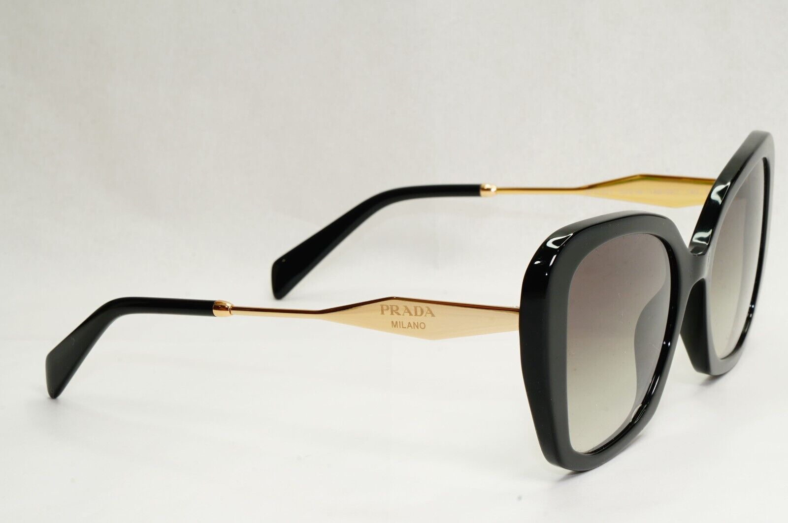 Prada Sunglasses Black Gold Square Grey Gradient Milano PR03YS SPR 03Y 1AB-0A7