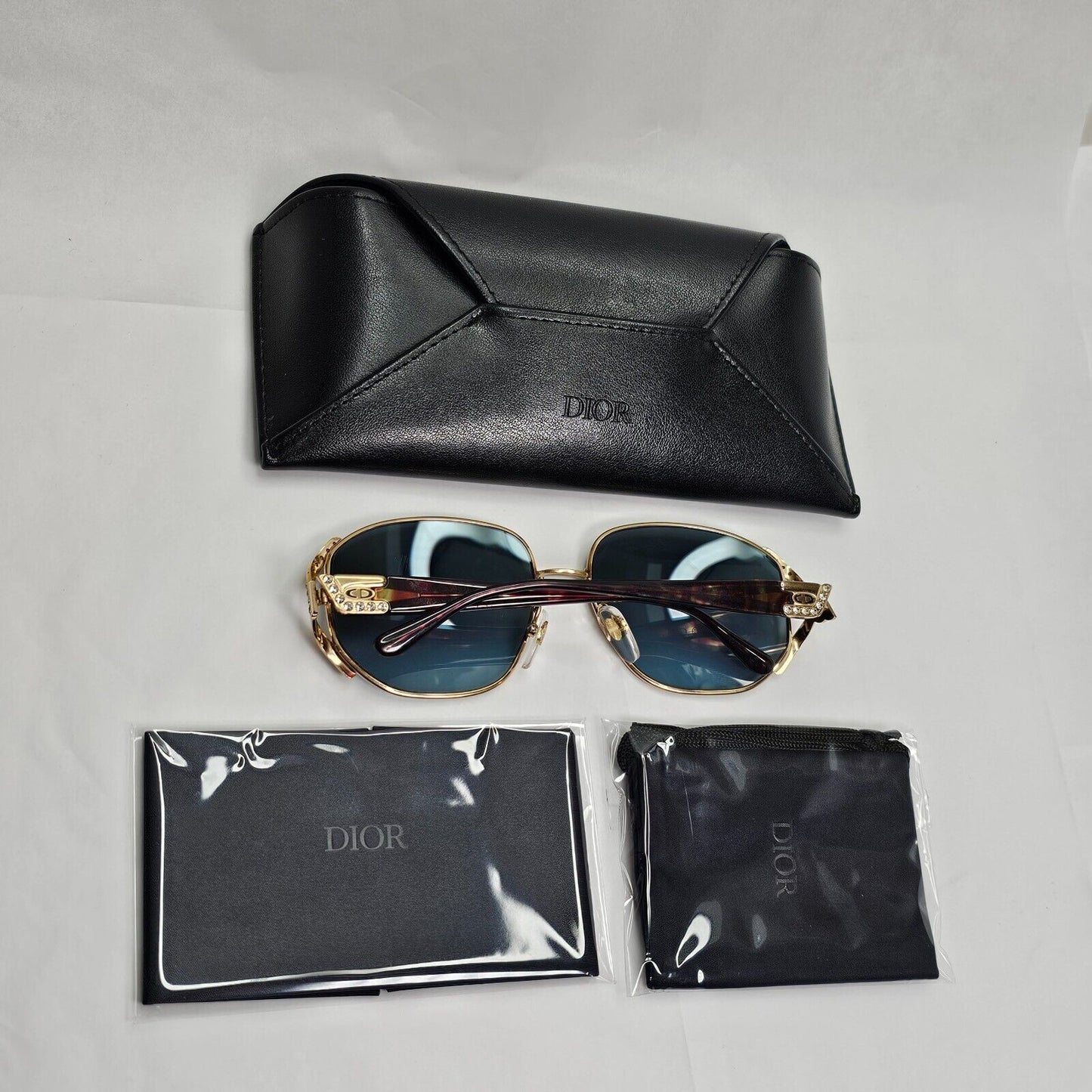 Dior Sunglasses 1990s Austria Gold Diamante Crystal Blue Mirror 2619 44 180324