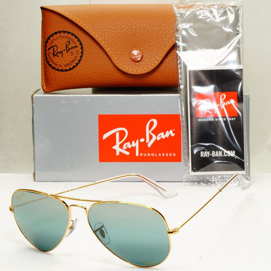 Ray-Ban Sunglasses Aviator Polarised Chromance Gold Green RB 3025 9196/G6 58mm