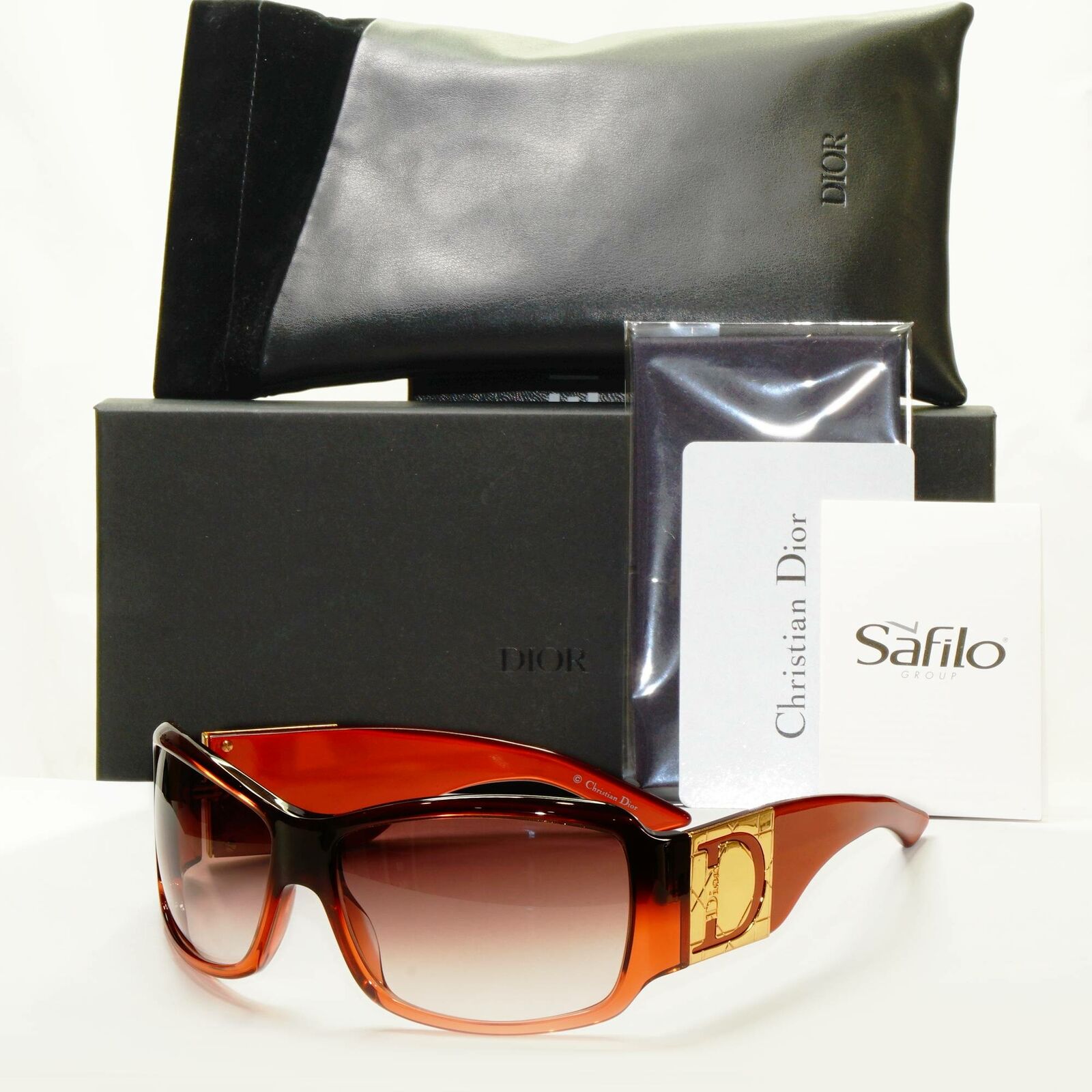 Authentic Dior Womens Rectangle Sunglasses Brown Havana Gold Shaded 1 QJPS2