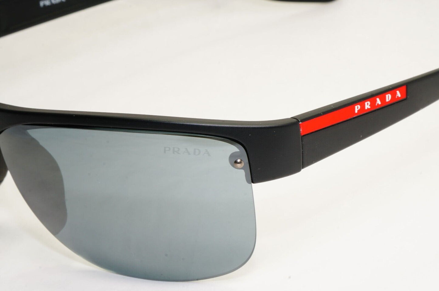 Prada Sunglasses Black Grey Mirro Wrap Rubber Sport PS17US SPS 17U DG0-5L0
