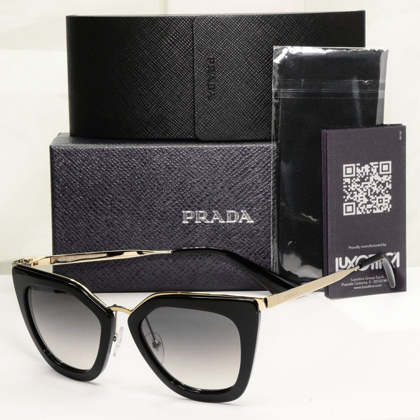 Prada Cinema Black Sunglasses Gold Square Gradient Grey PR53SS SPR 53S 1AB-0A7