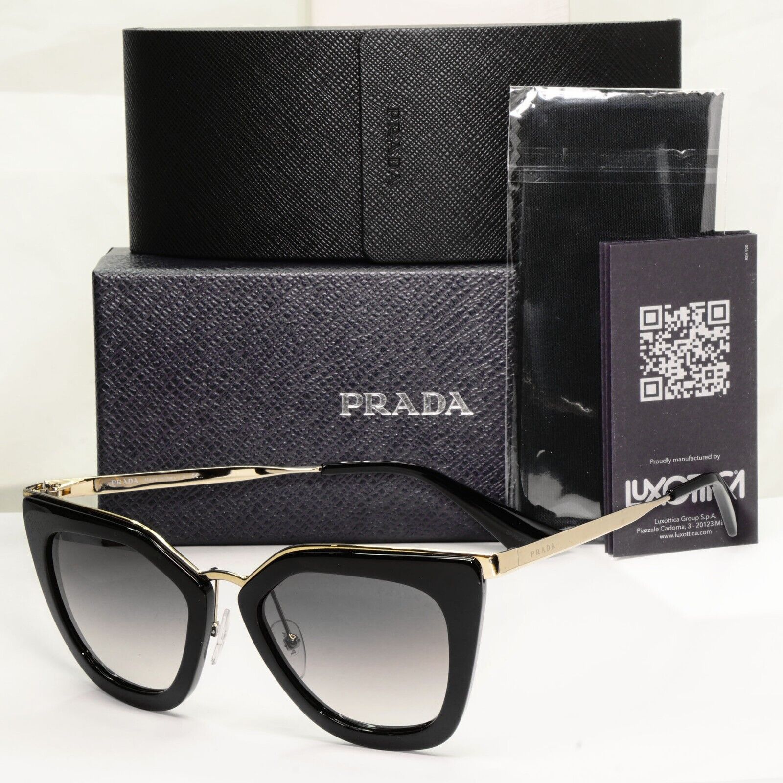 Prada Cinema Black Sunglasses Gold Square Gradient Grey PR53SS SPR 53S 1AB-0A7