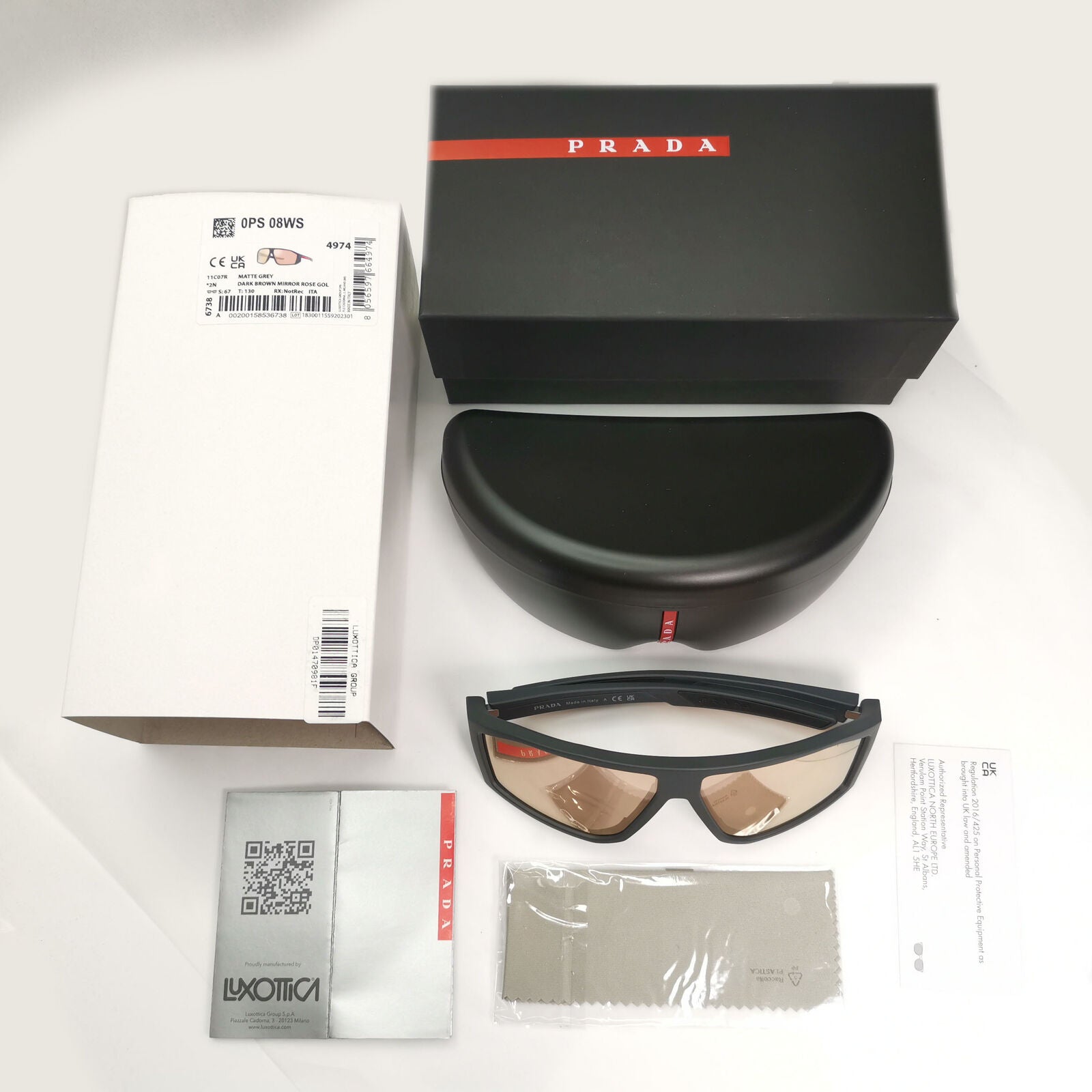 Prada Sunglasses Rose Gold Mirror Grey Rubber Wrap PS08WS SPS 08W 11C-07R
