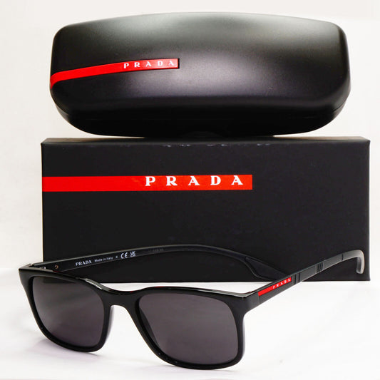 Prada Sunglasses Black Glossy Square Red Stripe PS01LV VPS 01L 1AB-1O1 52mm