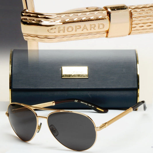 Chopard Sunglasses 23K Gold Plated Pilot Black Metal SCH 763 300K 58mm 120125