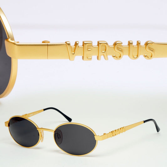 Versus Sunglasses 1996 by Gianni Versace Vintage Gold Black Oval MOD R26 COL 13M