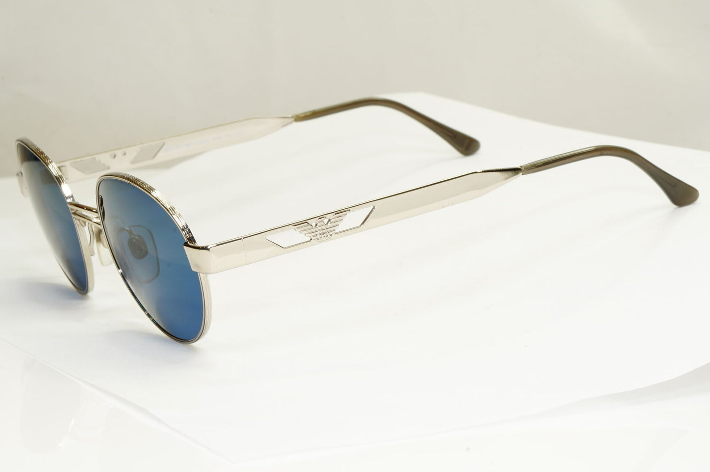 Emporio Armani Sunglasses 1997 Vintage Silver Round Blue Eagle 023-S 707/25 XL