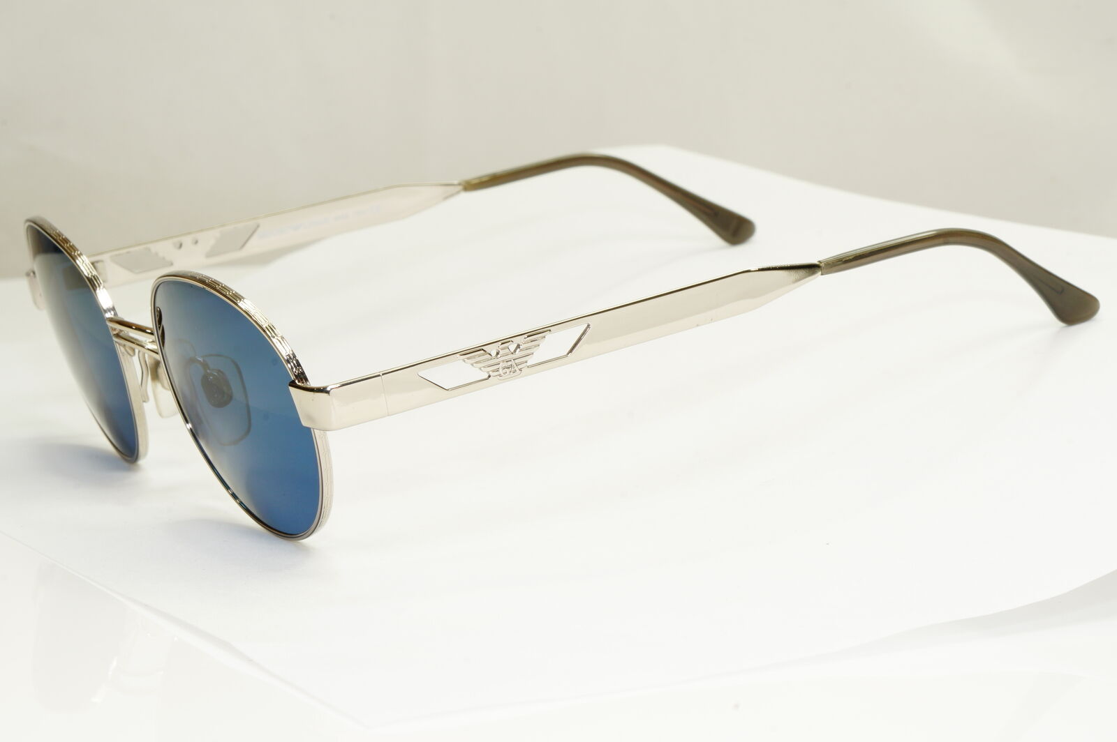 Emporio Armani Sunglasses 1997 Vintage Silver Round Blue Eagle 023-S 707/25 XL