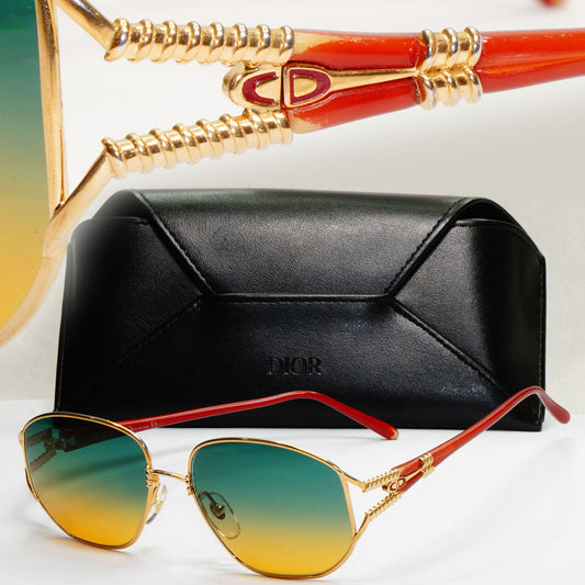 Dior Sunglasses Vintage 1990s Red Gold Green Brown Germany 2492 43 55mm 200124
