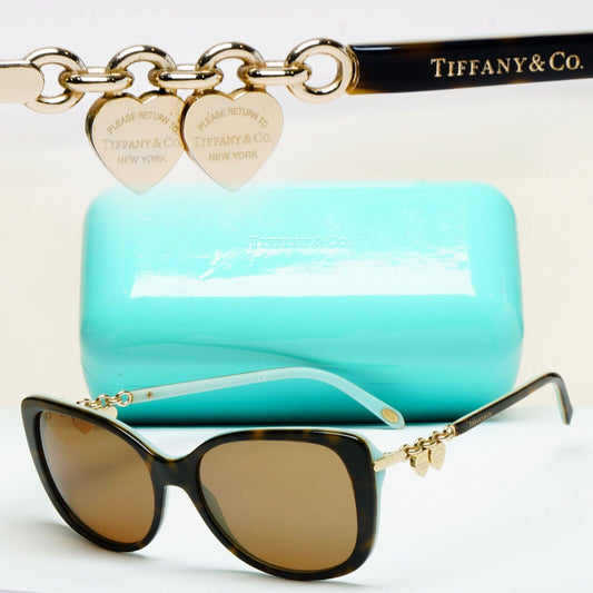 Tiffany & Co Sunglasses 2016 Gold Hearts Chain Brown TF 4129 8134/3B 170125