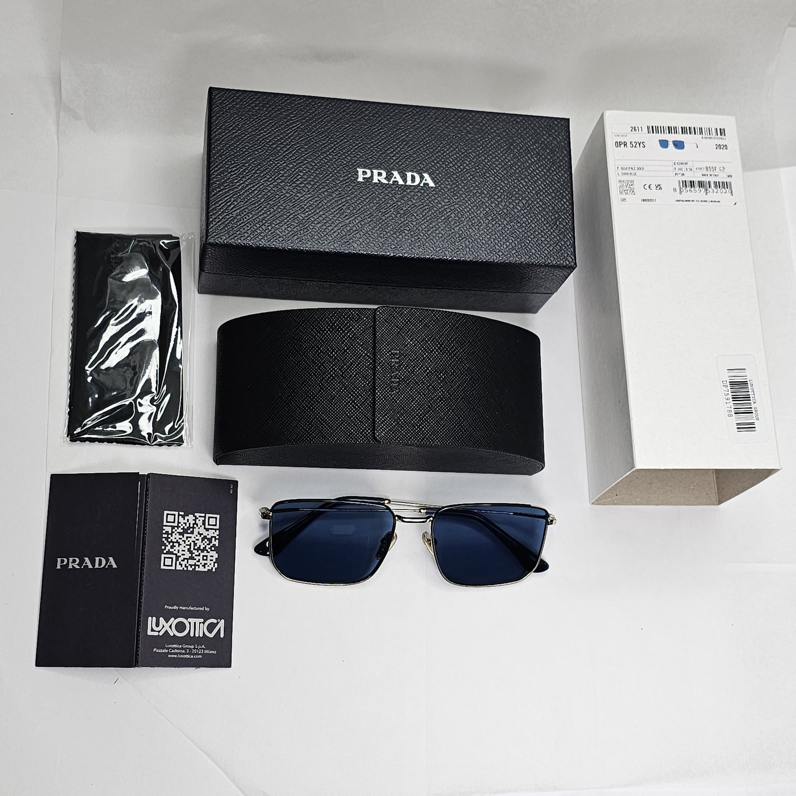 Prada Sunglasses Blue Gold Square Pilot Metal Navigator PR52YS SPR 52Y 02W-04P
