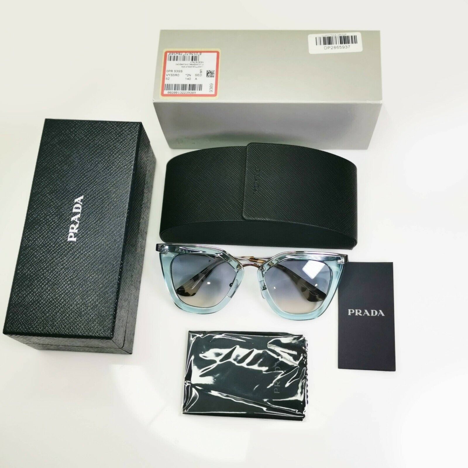 Prada Silver Blue Grey Square Sunglasses Cinema Collection Women SPR 53S VYS-5R0