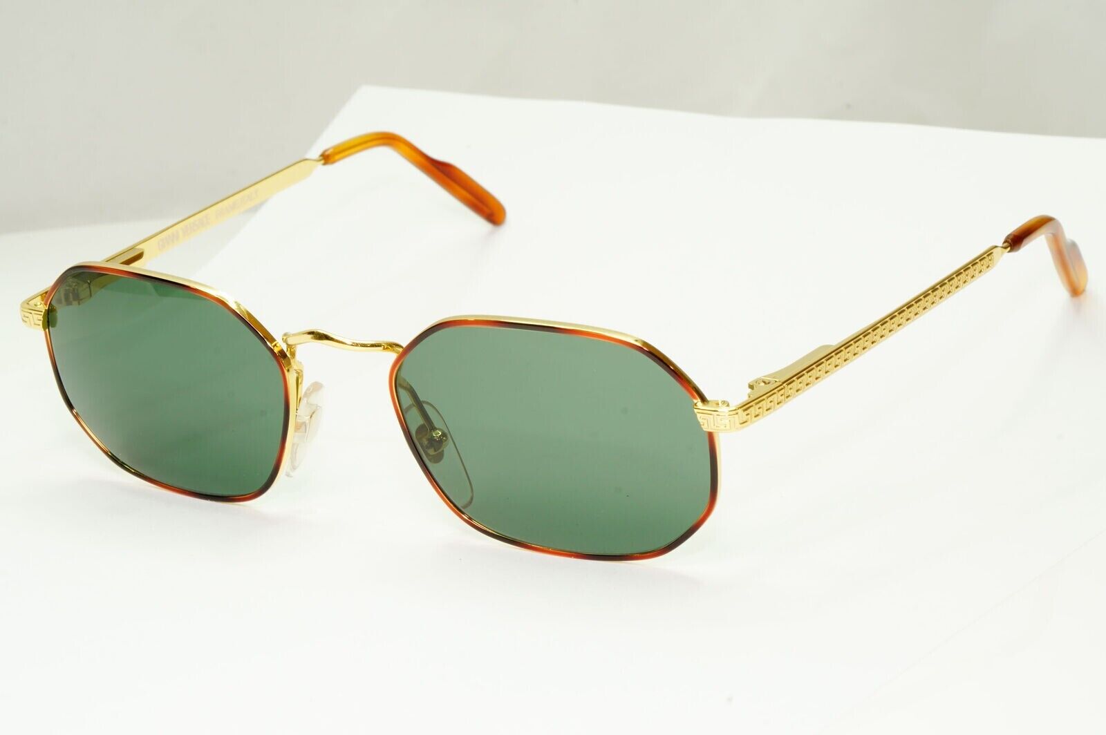 Gianni Versace 1995 Sunglasses Vintage Gold Green Hexagon MOD G09 COL 07M