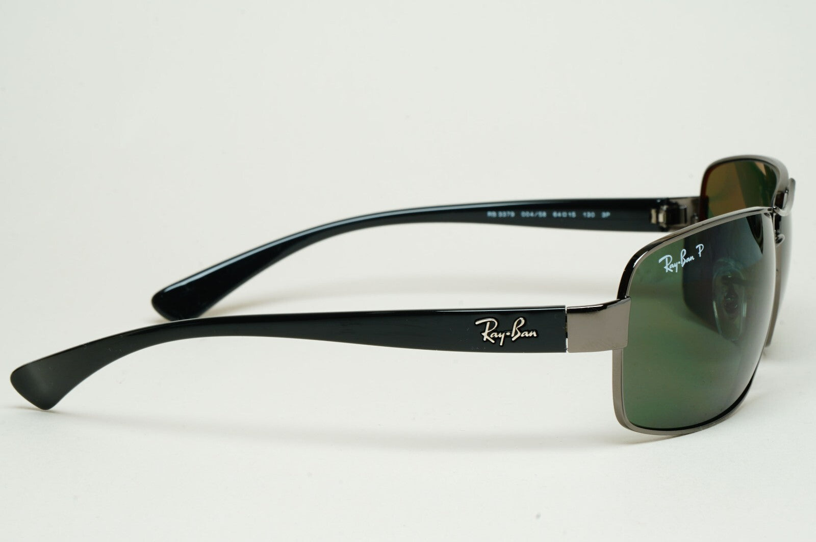 Ray-Ban Sunglasses Polarized Dark Green Gunmetal Wrap Navigator RB 3379 004/58