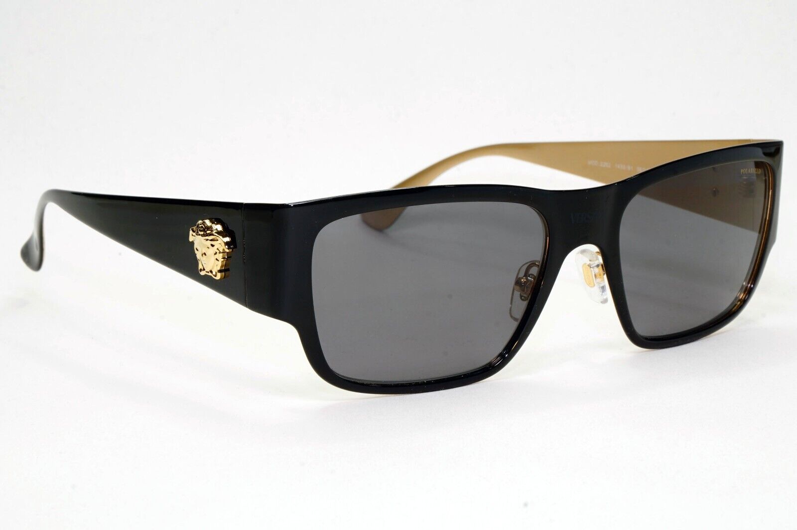 Versace Sunglasses Black Polarised Gold Medusa Square Metal MOD VE 2262 1433/81