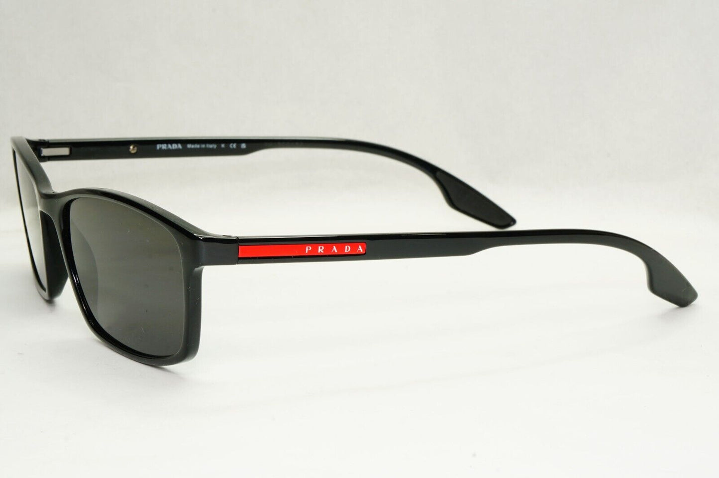 Prada Sunglasses Black Rectangle Glossy Red Stripe PS04MV VPS 04M 1AB-1O1 56mm