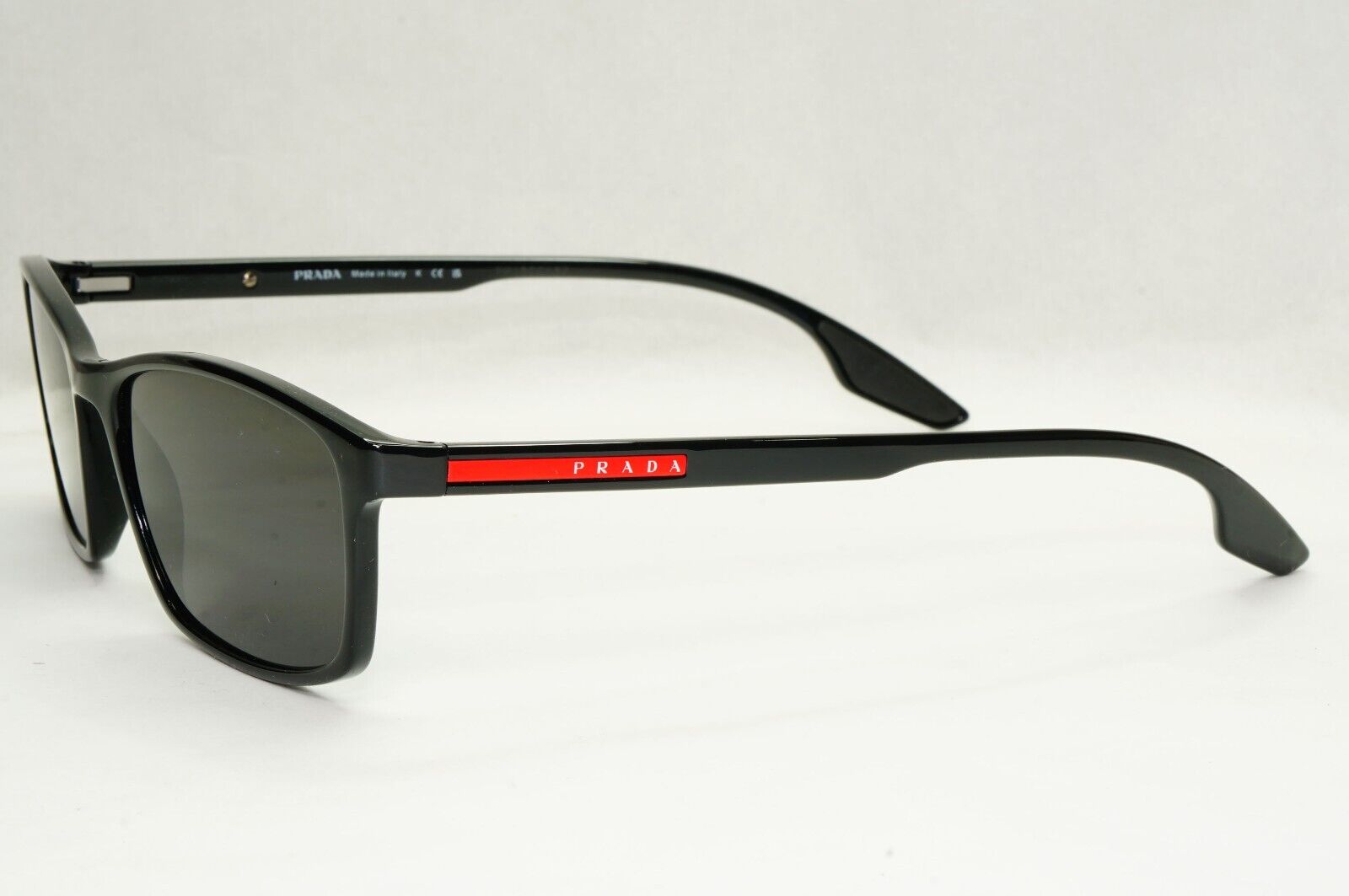 Prada Sunglasses Black Rectangle Glossy Red Stripe PS04MV VPS 04M 1AB-1O1 56mm