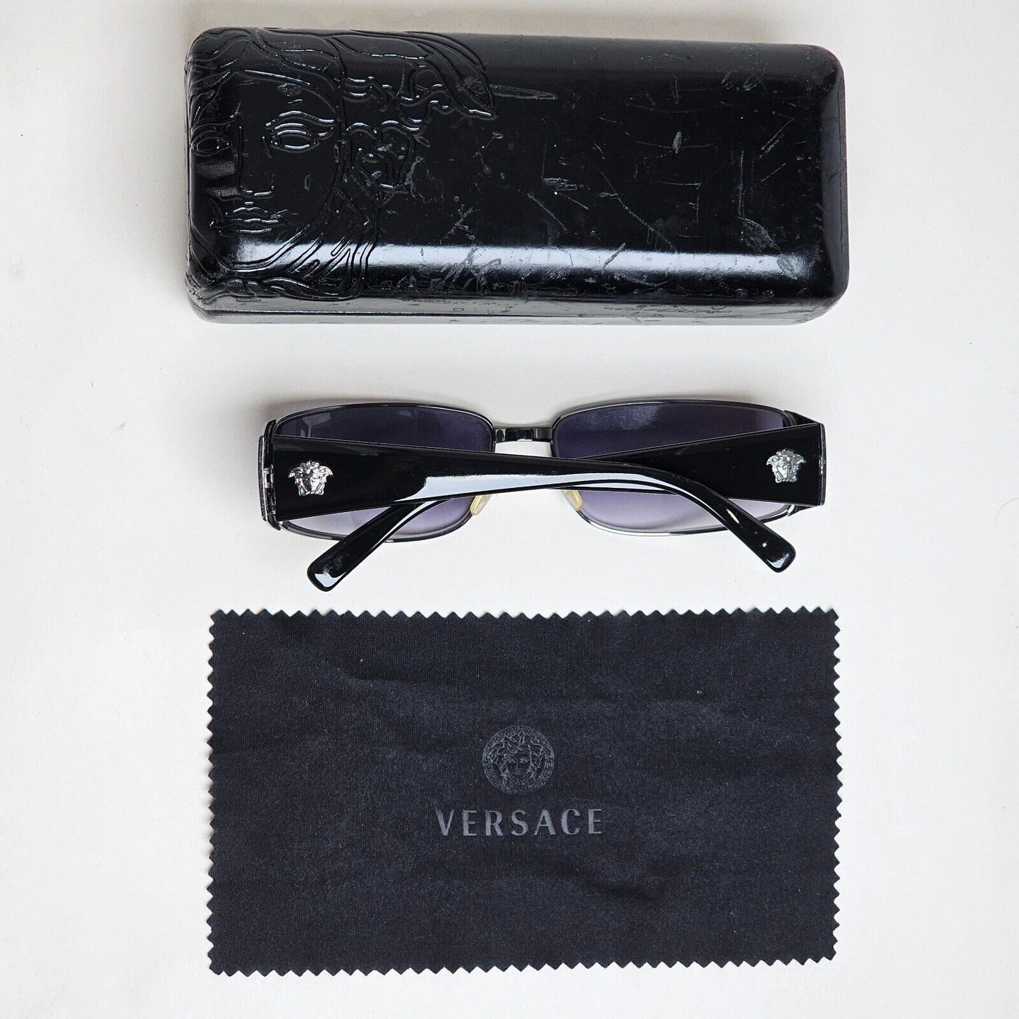 Versace Sunglasses 2003 Vintage Black Gunmetal Rectangle MOD 2021 1001/11 060125
