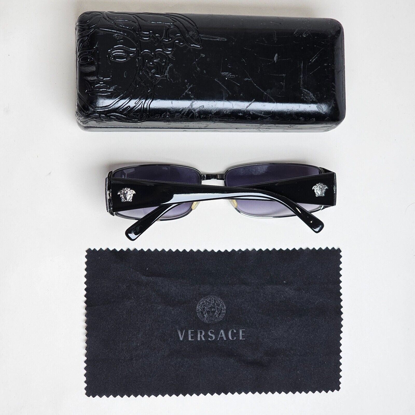Versace Sunglasses 2003 Vintage Black Gunmetal Rectangle MOD 2021 1001/11 060125